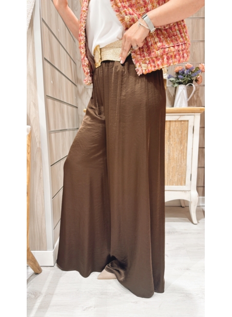 Pantalón Juli Palazzo Marrón Satinado