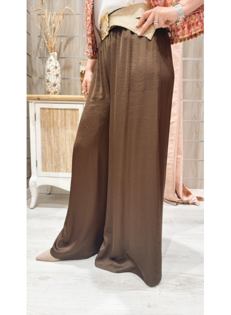 Pantalón Juli Palazzo Marrón Satinado
