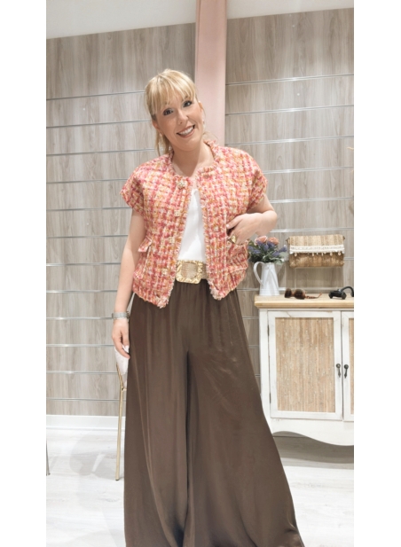 Pantalón Juli Palazzo Marrón Satinado
