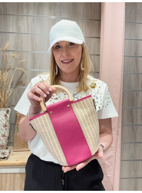 Bolso Cesta Rosa Bandolera