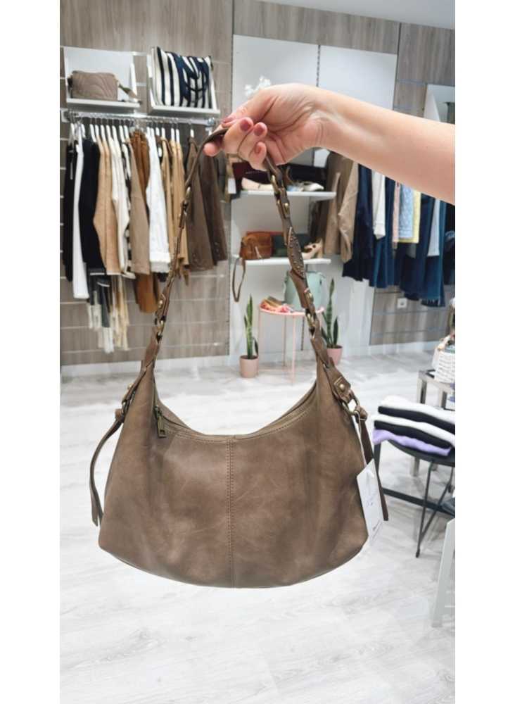 Bolso Naira Marrón Taupe con Asa Trenzada Bolso Naira Marrón Taupe con Asa Trenzada