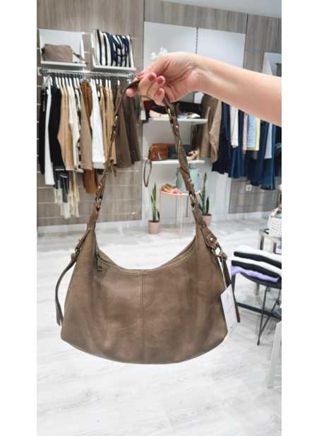Bolso Naira Marrón Taupe con Asa Trenzada