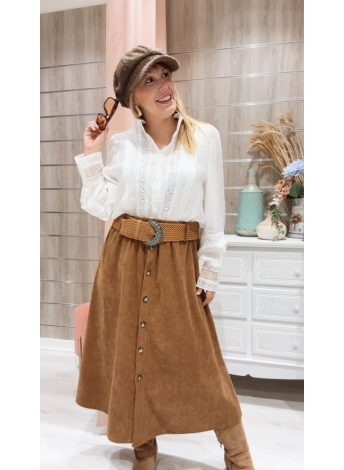 Falda Salma de pana color camel con botones delanteros