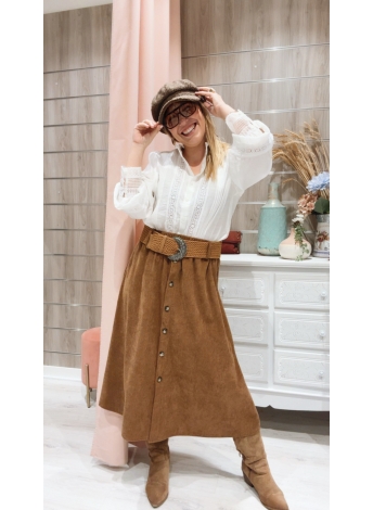 Falda Salma camel – outfit completo estilo boho chic