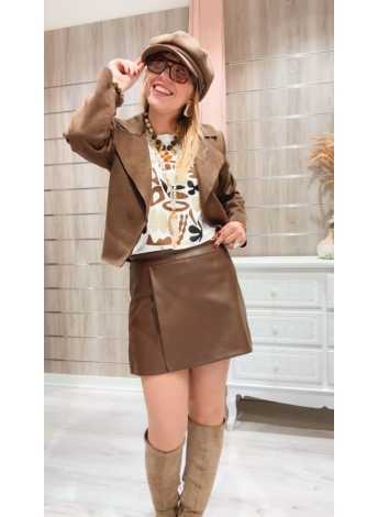 Falda Pantalón Elisa de polipiel marrón