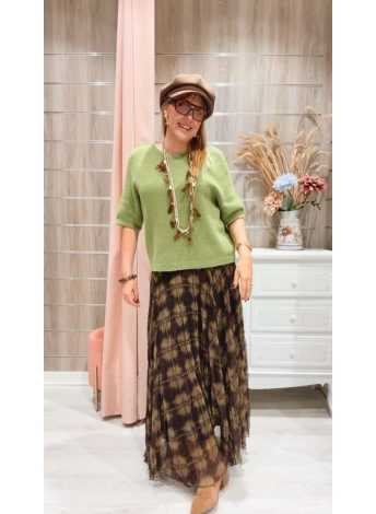 Falda Aurora larga con estampado marrón y beige